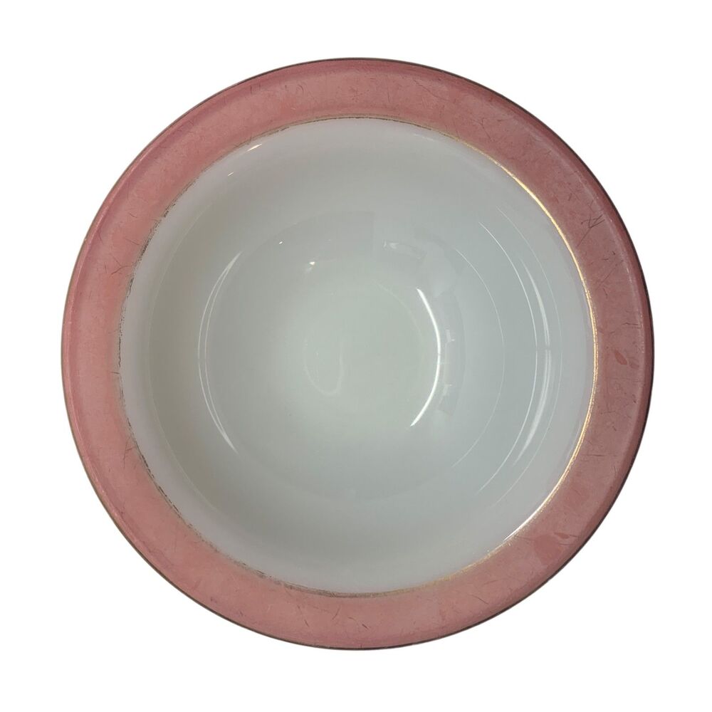 Vintage Pyrex Flamingo Pink Rim Milk Glass Bowls Set of 4 White Retro Kitchen - Picture 6 of 11